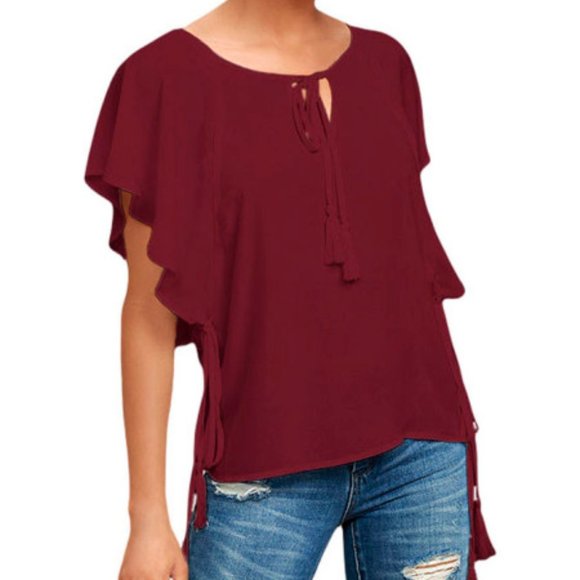Polly's Pearls Tops - Butterfly Sleeve Top in Wine